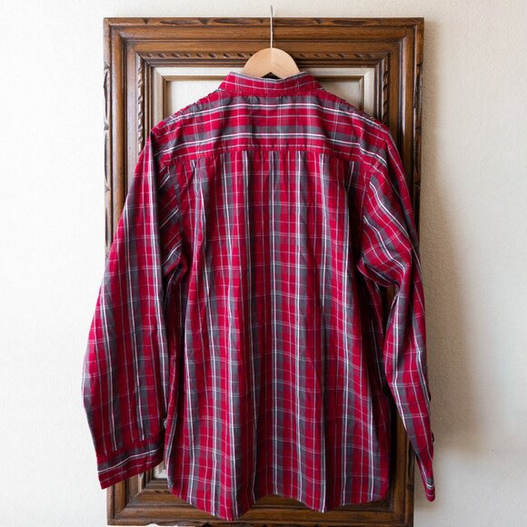 The North Face Men’s Sz Medium Red Gray Plaid Long Sleeve Button-Up Shirt Hiking - Picture 6 of 7